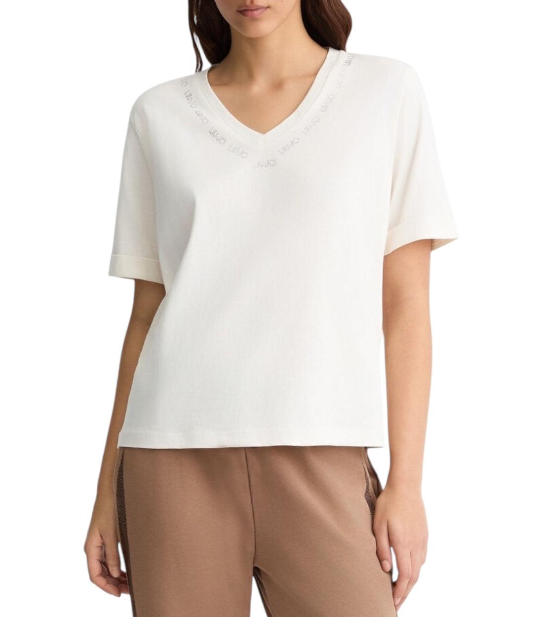 Liu Jo Wit V-hals T-shirt Met Logo