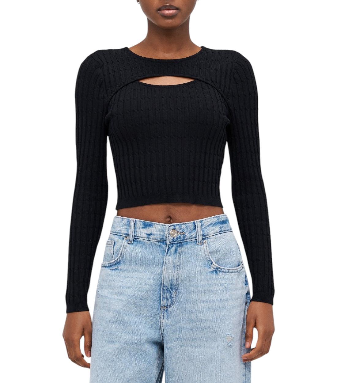 Only Zwart Croptop Met Lange Mouwen