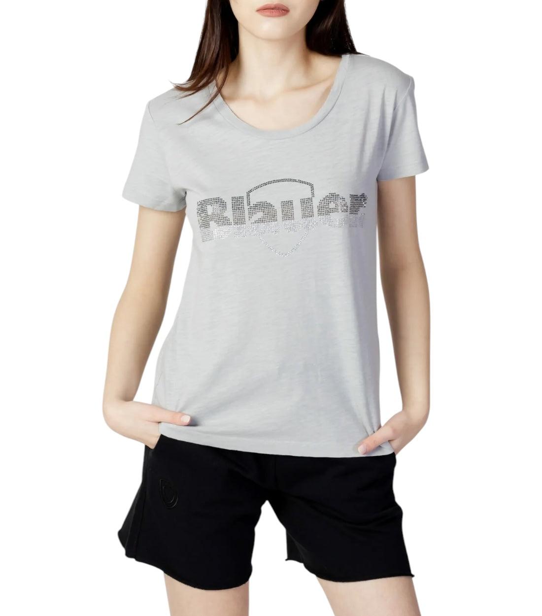 Blauer Grijs T-shirt Met Siersteentjes Dames