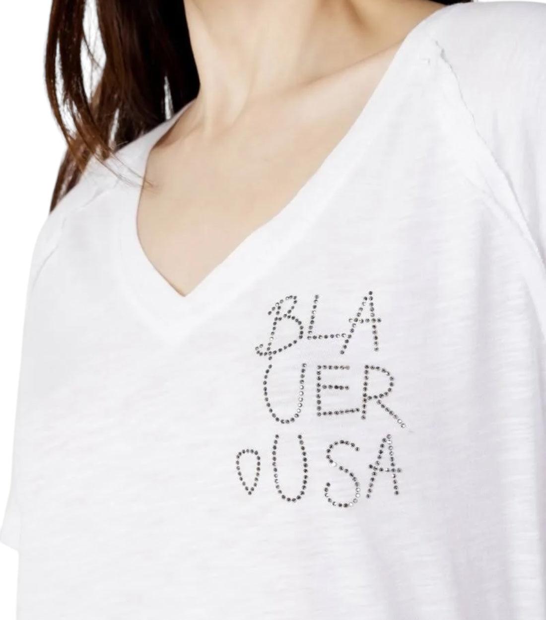 Blauer Wit V-Neck T-shirt Dames