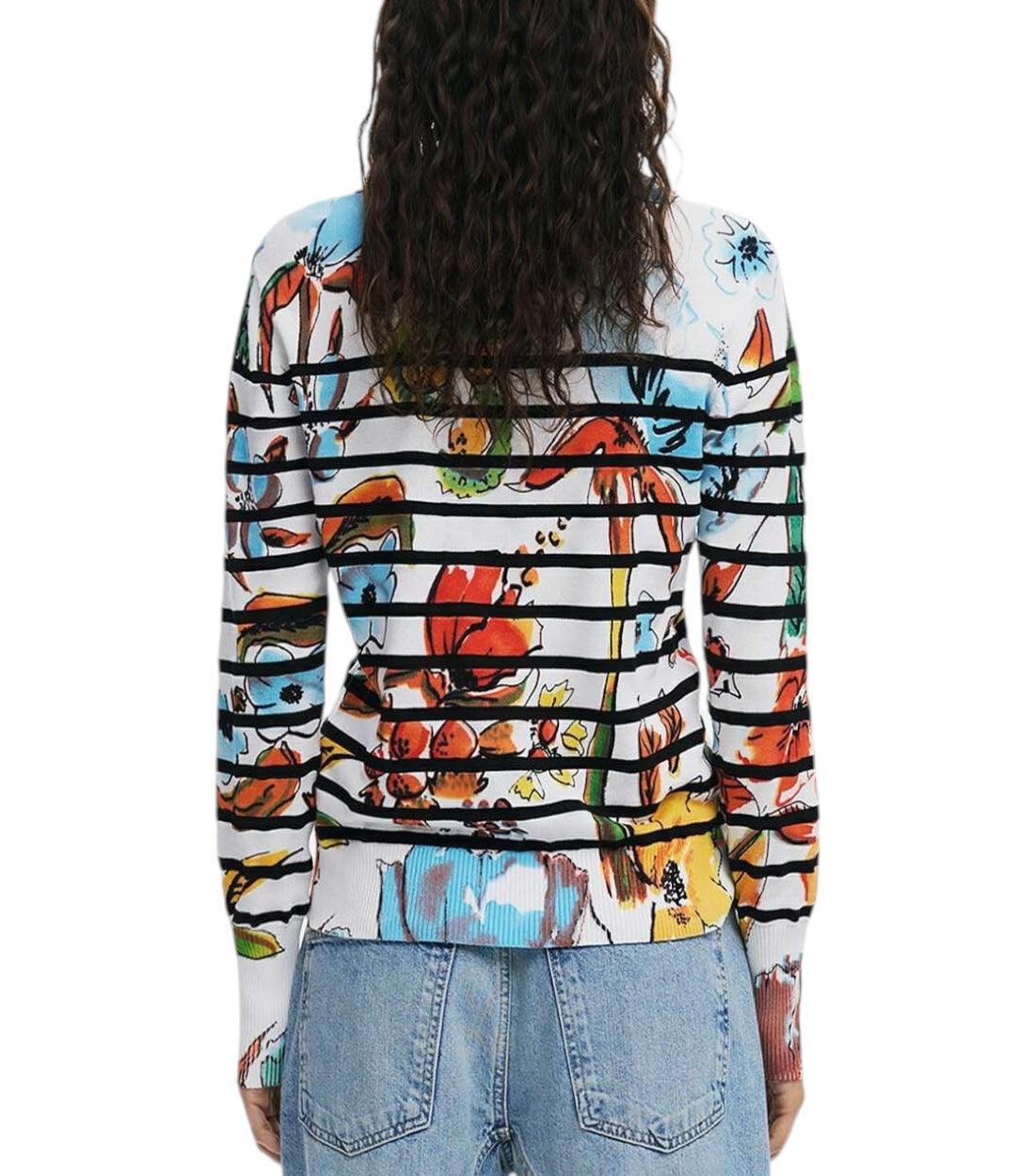 Desigual Witte Gestreepte Floral Trui