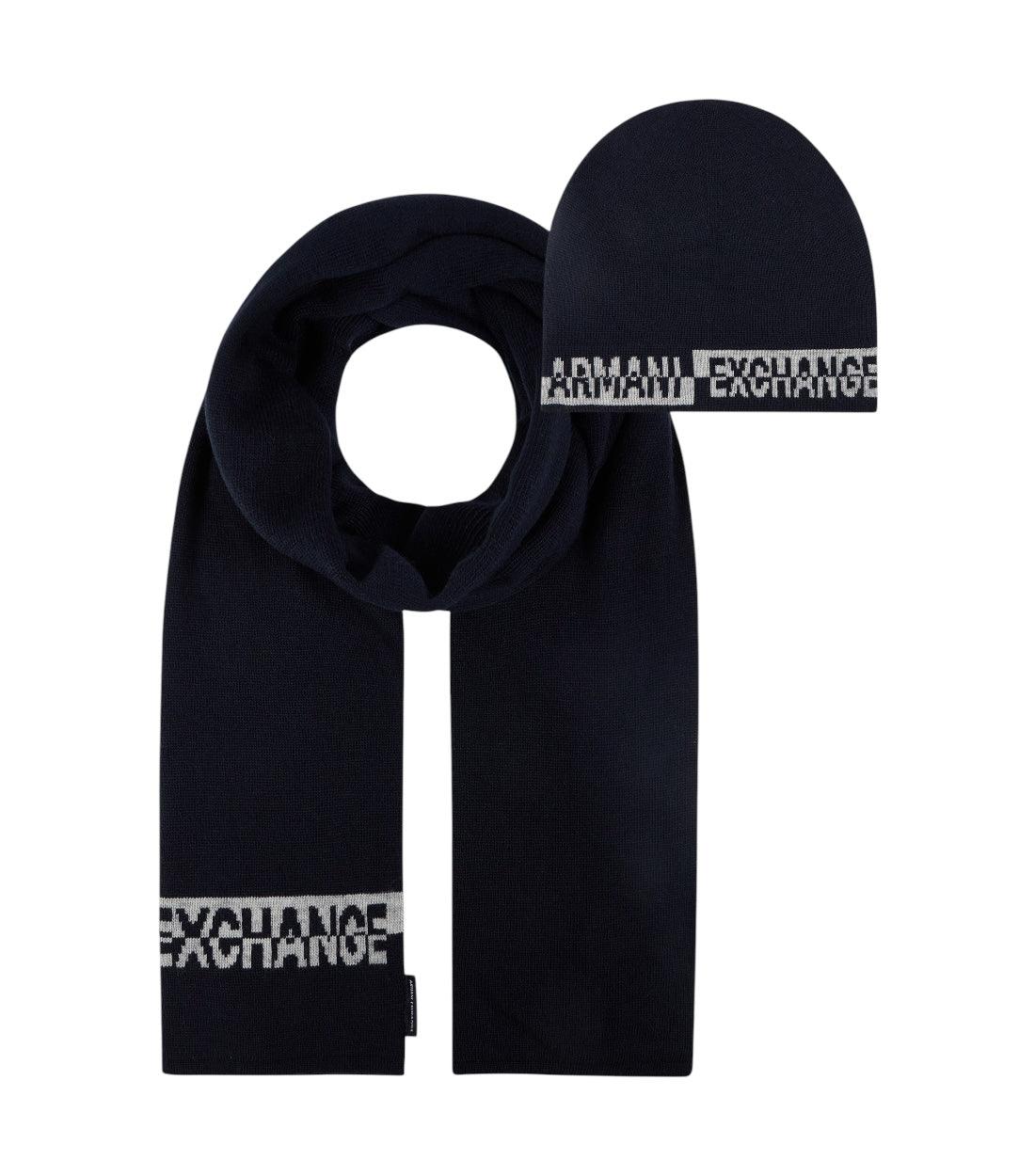 Armani Exchange Donkerblauw Set Sjaal En Muts