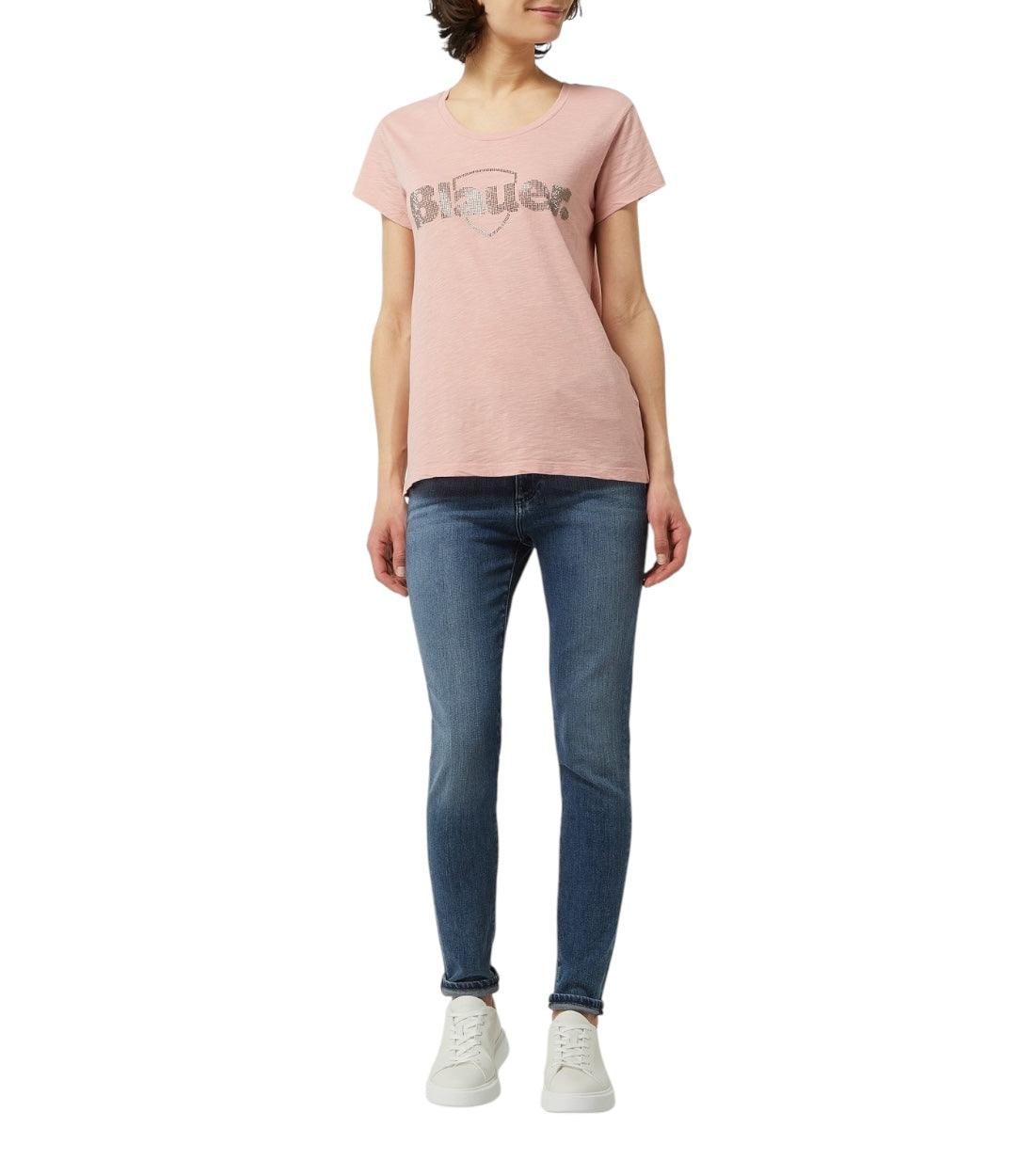 Blauer Roze T-shirt Met Siersteentjes Dames