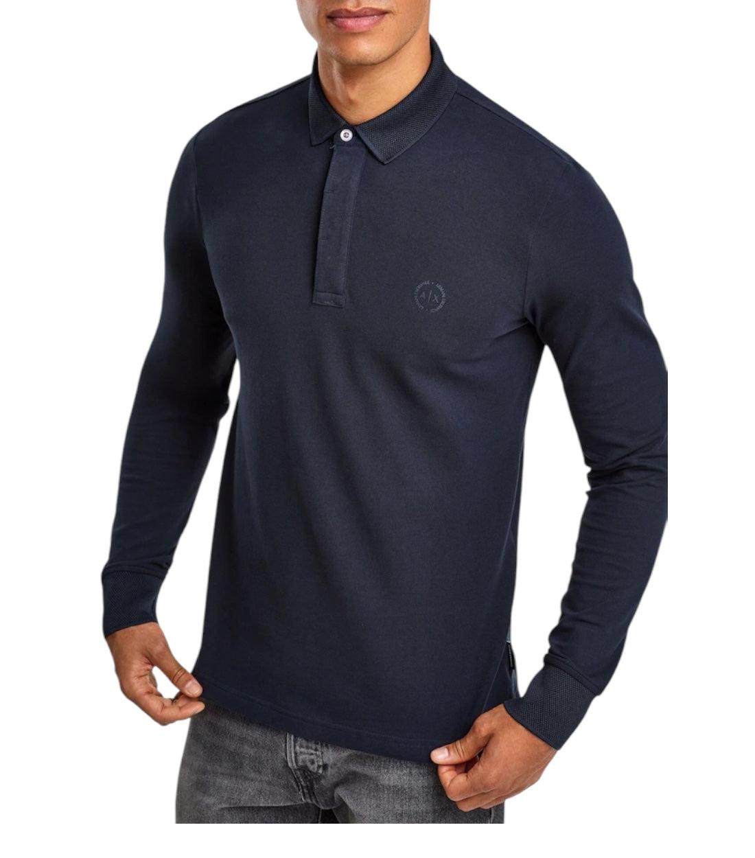 Armani Exchange Blauw Slim Fit Polo Top Met Lange Mouwen