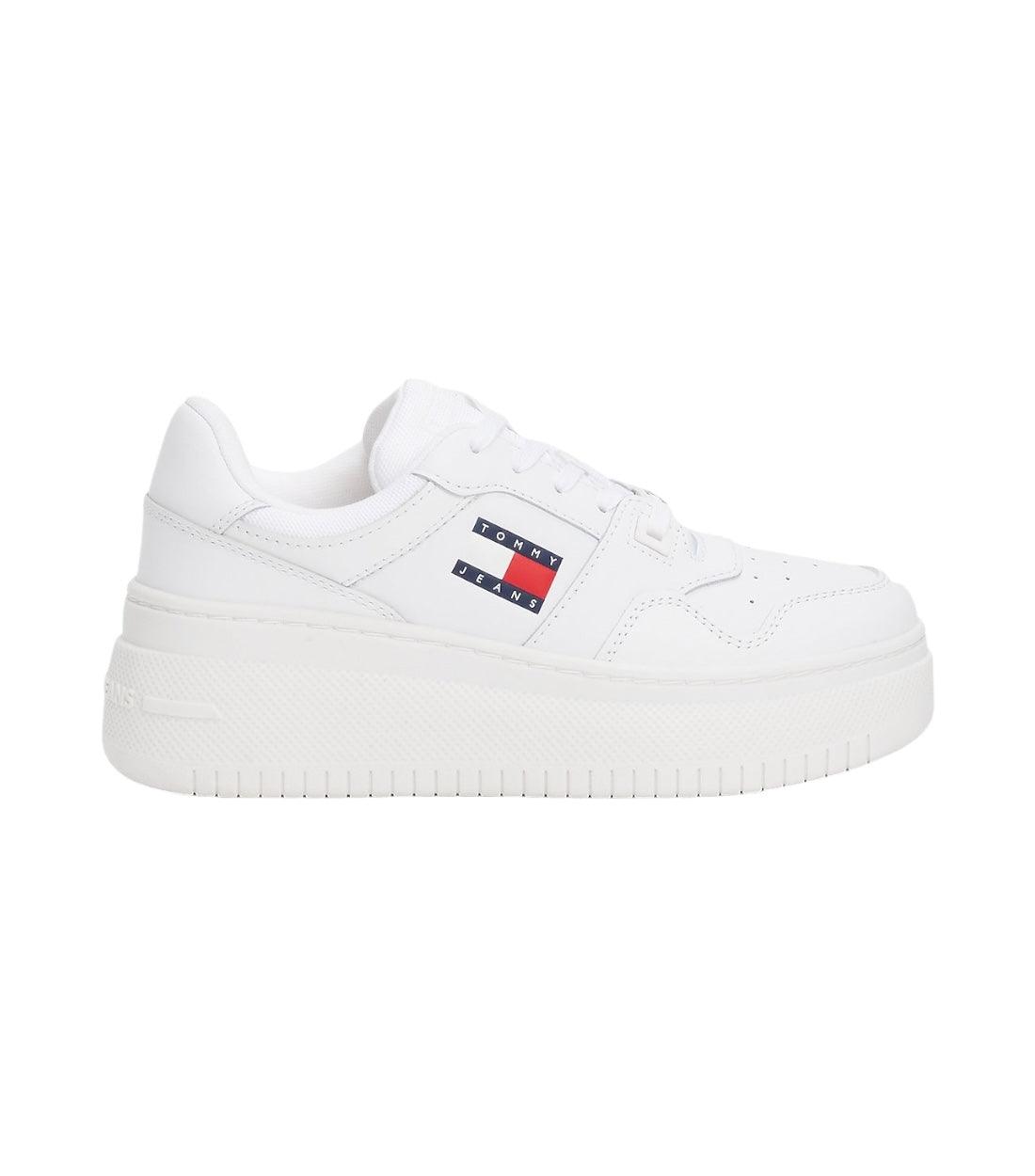Tommy Hilfiger Jeans Wit Leren Basketbal Sneakers Met Plateauzool