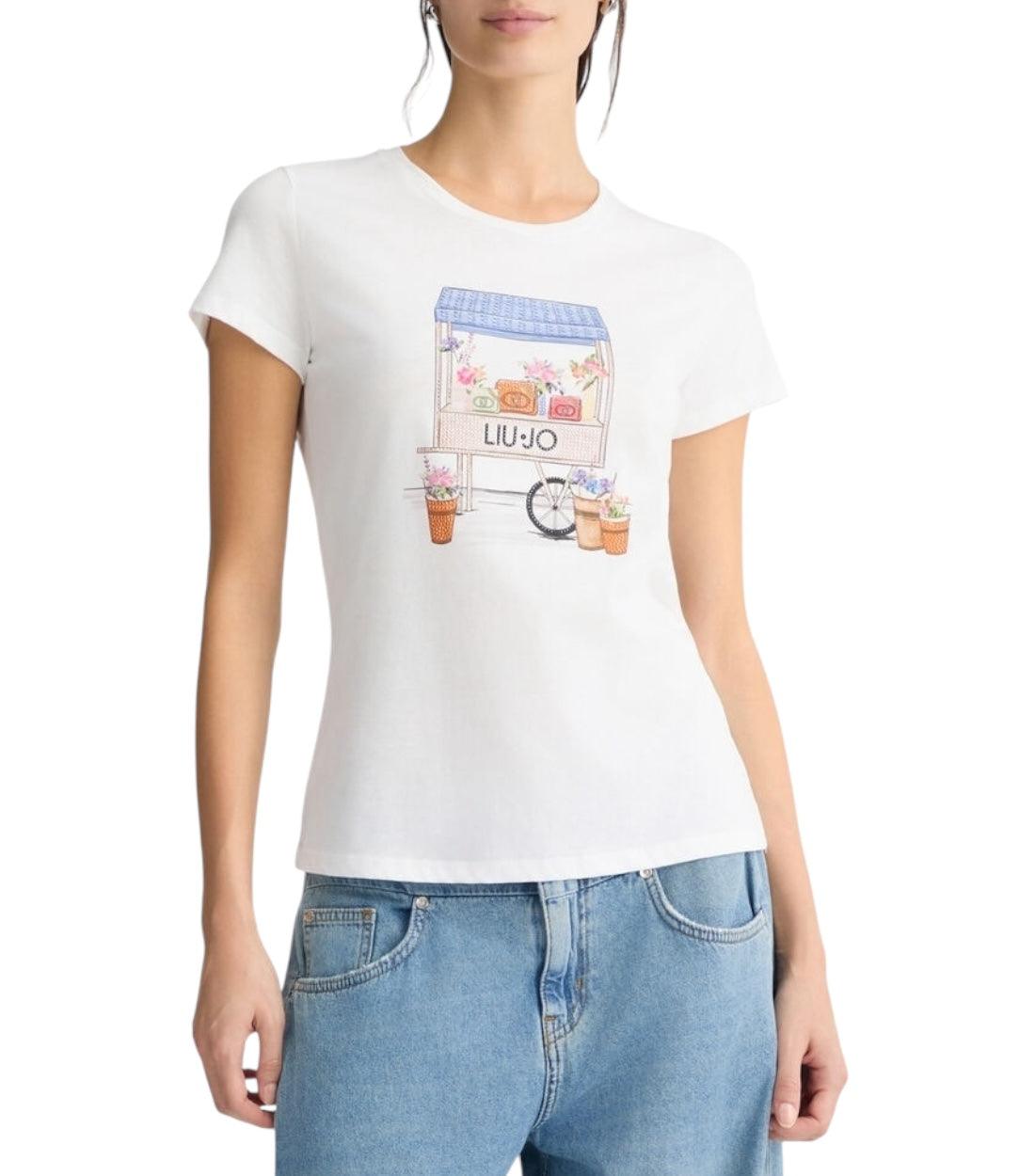 Liu Jo Wit T-shirt Met Print en Rhinestones