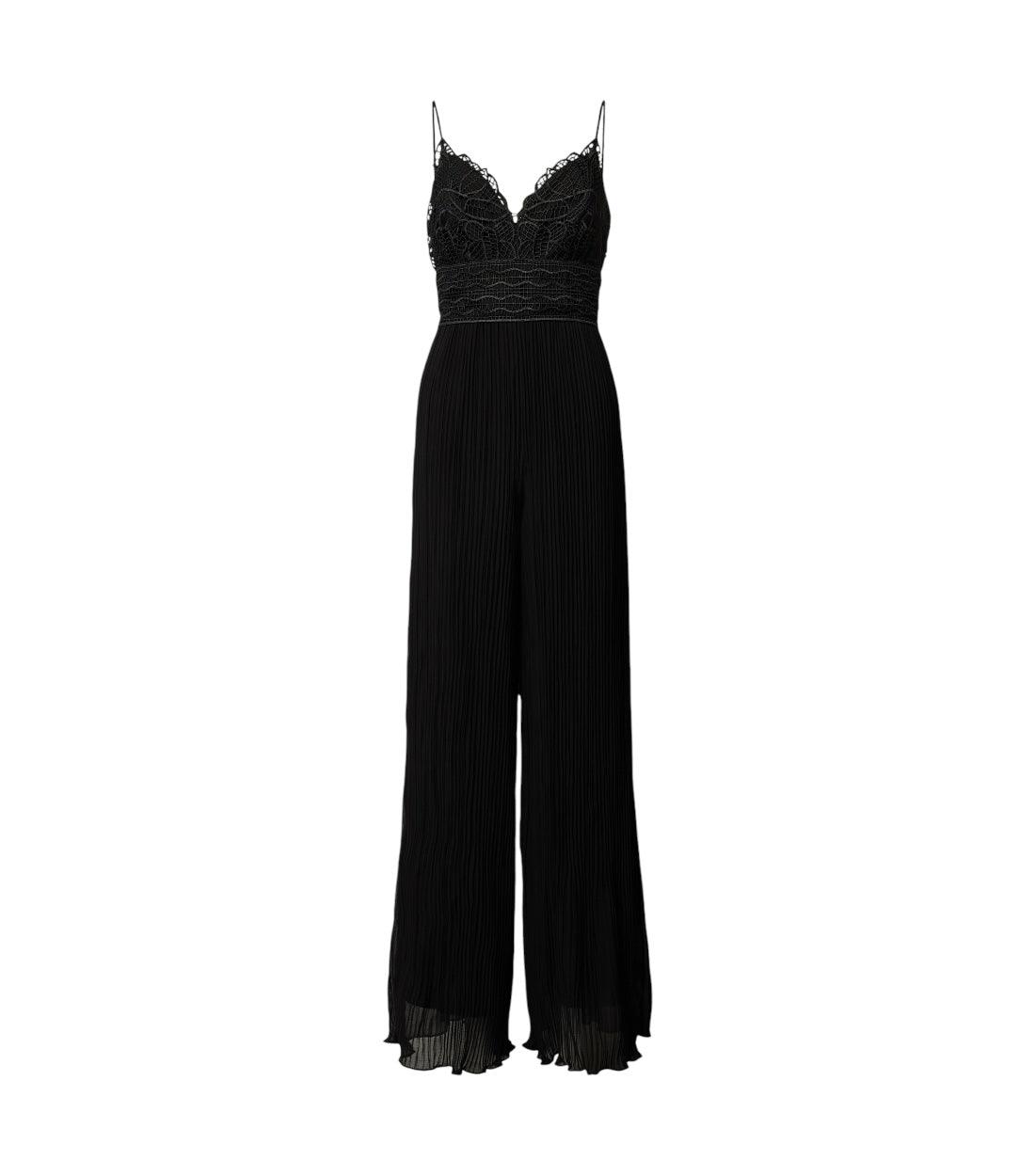 Guess Zwart Jumpsuit Met Plissevouwen En Kant