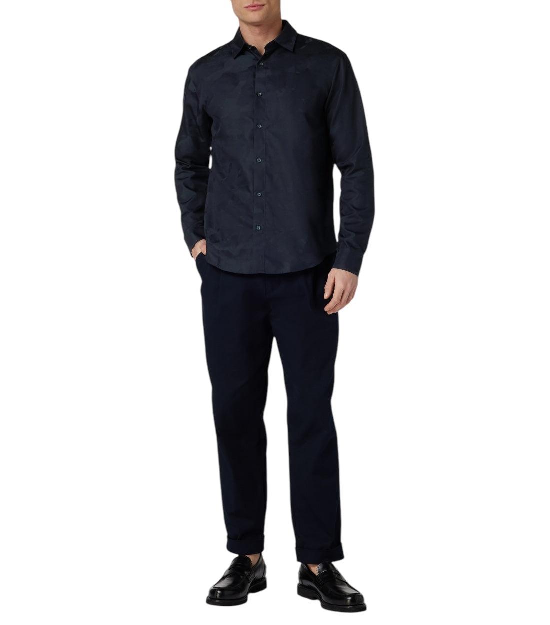 Armani Exchange Blauw Camo Regular Fit Overhemd Met Labelmotief