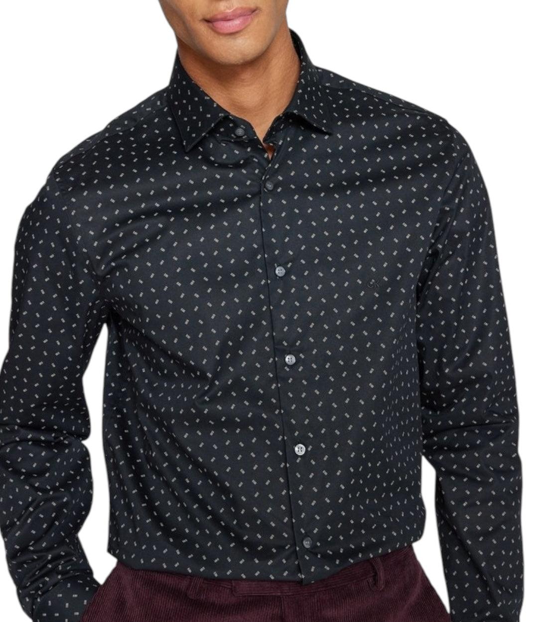 Calvin Klein Zwart Twill Print Zakelijk Overhemd